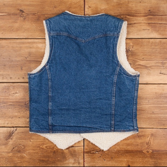 Levi's Blue Denim Jean Sherpa Vest Size M Vintage Made USA orange label - Picture 2 of 9